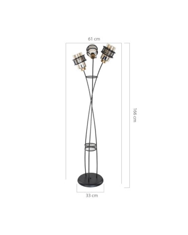 Lampada da terra Grande MDL3812 in ferro intrecciato 3 luci in vetro