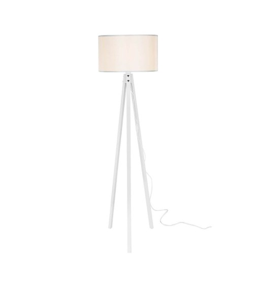 Lampada da terra Rodi ASZ1233 treppiede legno e paralume tessuto bianco