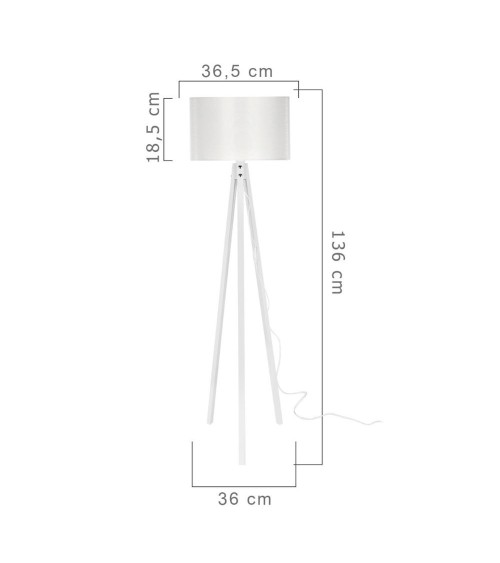 Lampada da terra Rodi ASZ1233 treppiede legno e paralume tessuto bianco