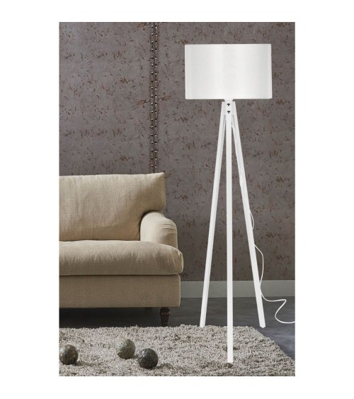 Lampada da terra Rodi ASZ1233 treppiede legno e paralume tessuto bianco