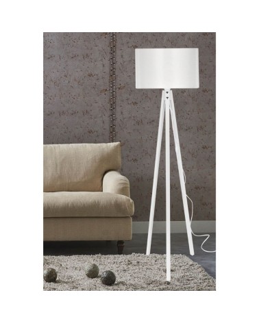 Lampada da terra Rodi ASZ1233 treppiede legno e paralume tessuto bianco