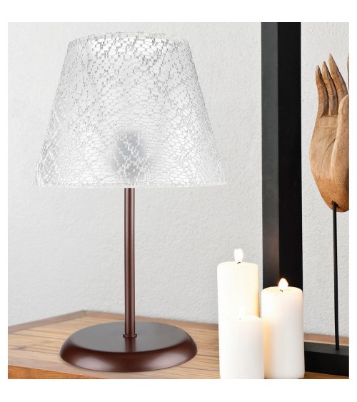 Lampada da tavolo Elva MNG3065 in metallo e paralume tessuto ricamo
