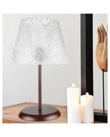 Lampada da tavolo Elva MNG3065 in metallo e paralume tessuto ricamo