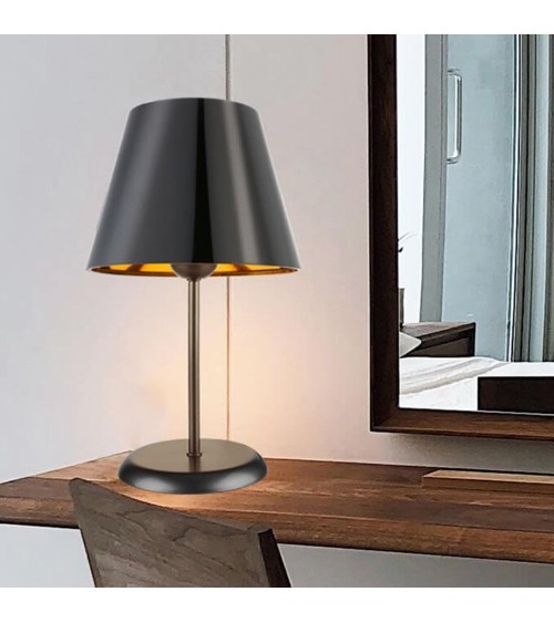 Lampada da tavolo Verda ASZ1212 in metallo e paralume tessuto nero