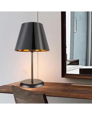 Lampada da tavolo Verda ASZ1212 in metallo e paralume tessuto nero