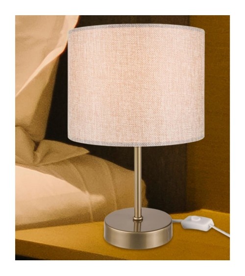 Lampada da tavolo Flora ASZ1496 con paralume cilindrico tessuto sabbia
