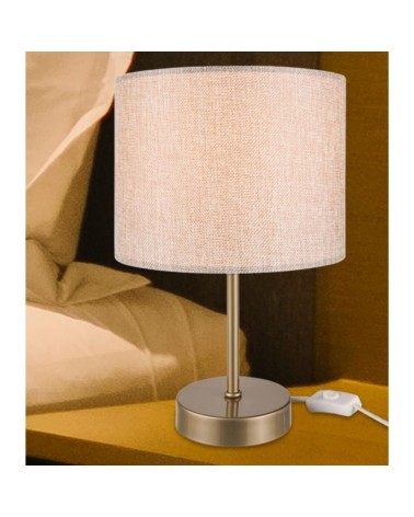 Lampada da tavolo Flora ASZ1496 con paralume cilindrico tessuto sabbia