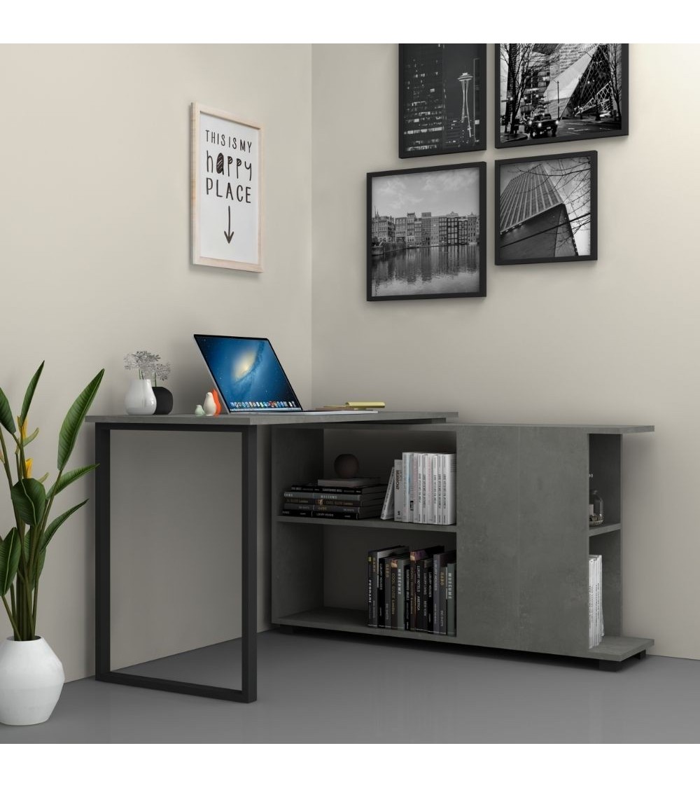 Scrivania con libreria Oslo cemento 120x60 cm