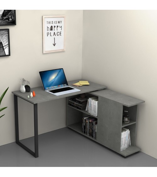 Scrivania con libreria Oslo cemento 120x60 cm