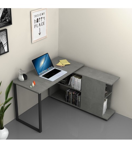 Scrivania con libreria Oslo cemento 120x60 cm