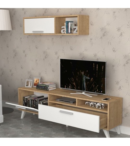 Porta tv Slim D2306TV180M109 rovere bianco 180x35x47h