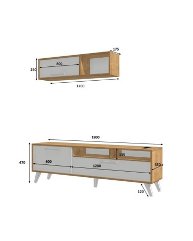 Porta tv Slim D2306TV180M109 rovere bianco 180x35x47h