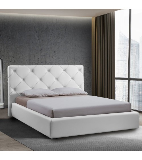 Letto matrimoniale contenitore Kassandra testiera capitonnè ecopelle bianco