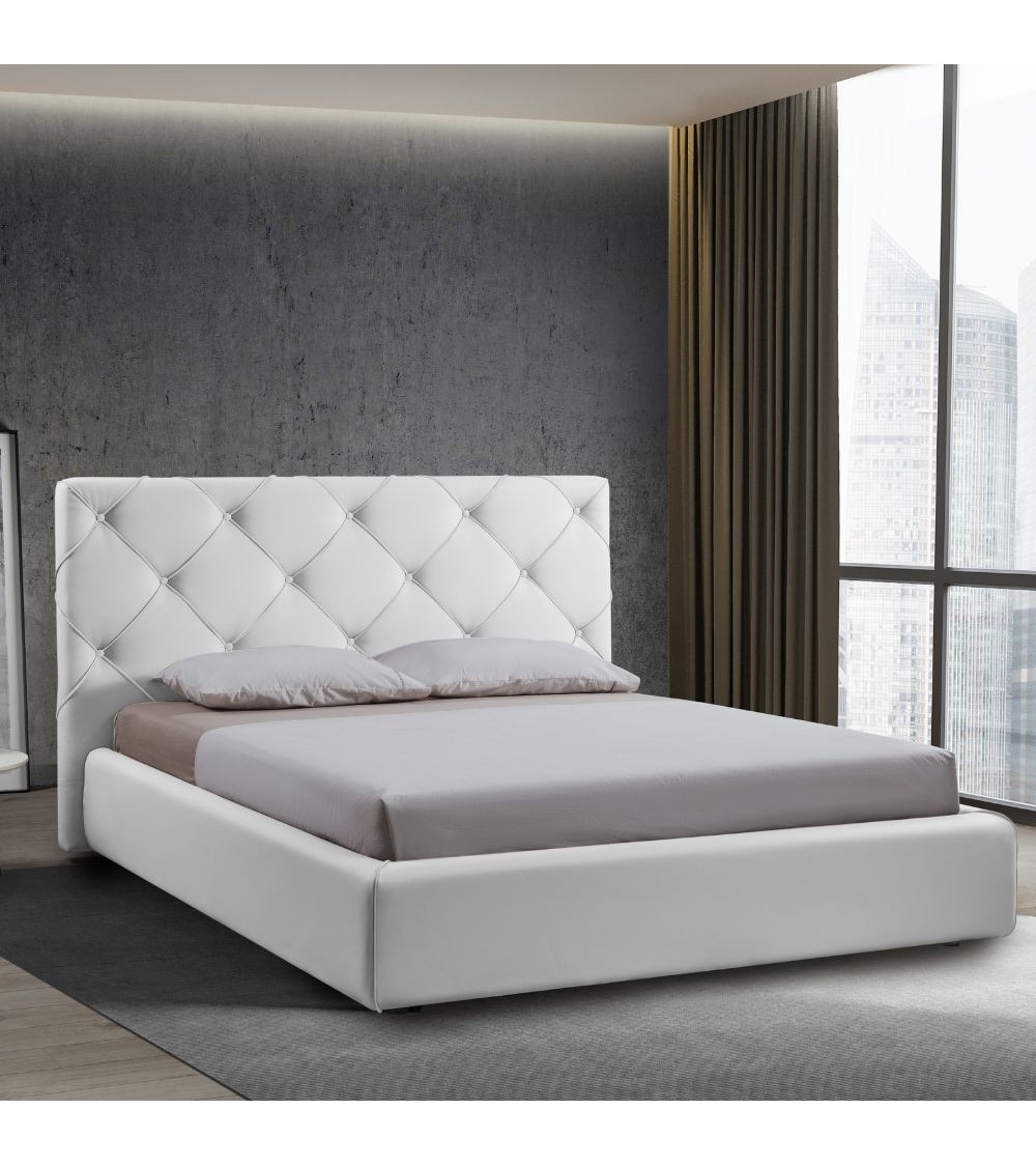 Letto matrimoniale contenitore Kassandra testiera capitonnè ecopelle bianco