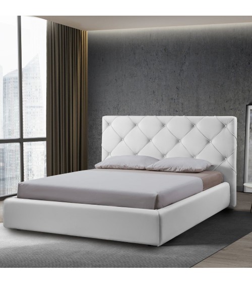 Letto matrimoniale contenitore Kassandra testiera capitonnè ecopelle bianco