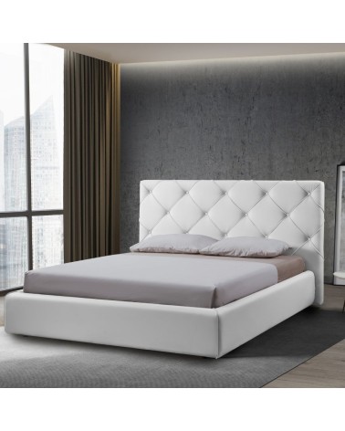 Letto matrimoniale contenitore Kassandra testiera capitonnè ecopelle bianco