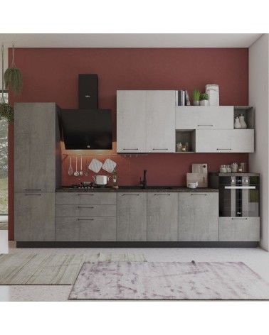 Cucina Pola mira 360 cm antracite cemento fumo top ceramica sinistra con lavastoviglie