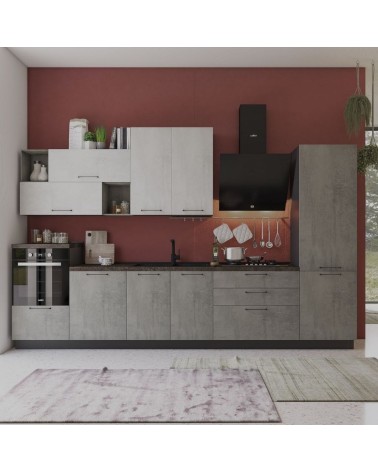 Cucina Pola mira 360 cm antracite cemento fumo top ceramica destra con lavastoviglie