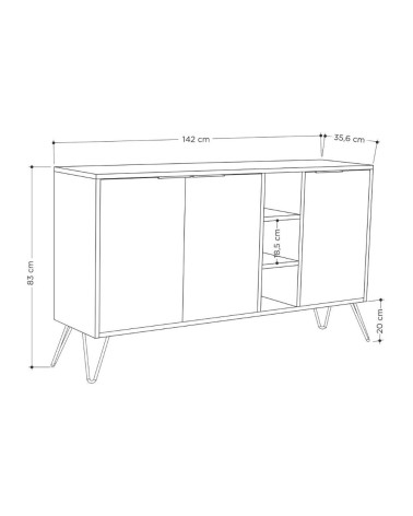 Madia Clara rovere oak 3 ante antracite 142x35,6x83h