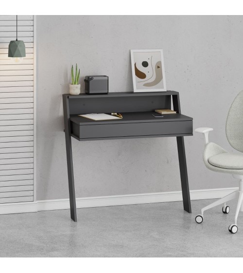 Scrivania da parete Cowork antracite con cassetto 94 cm.