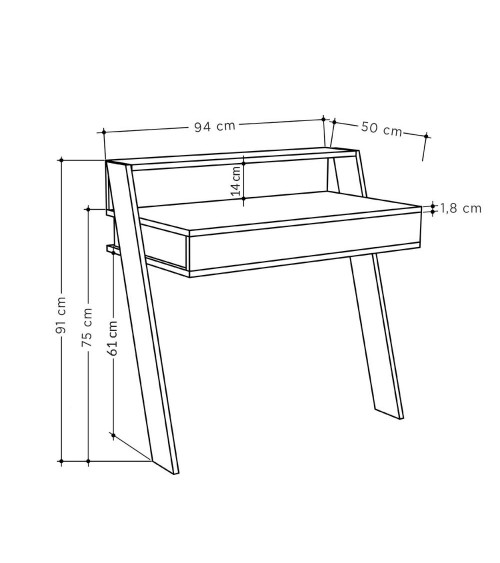 Scrivania da parete Cowork antracite con cassetto 94 cm.