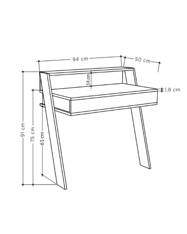 Scrivania da parete Cowork antracite con cassetto 94 cm.