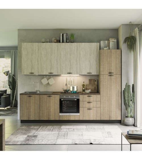 Cucina Rovigno Mira 300 cm rovere grigio e bianco destra con lavastoviglie