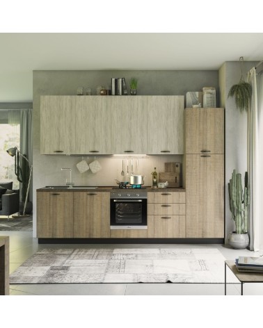 Cucina Rovigno Mira 300 cm rovere grigio e bianco destra con lavastoviglie