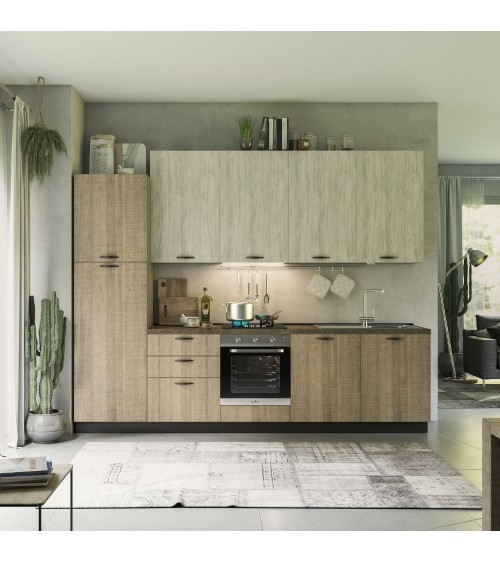 Cucina Rovigno Mira 300 cm rovere grigio e bianco sinistra con lavastoviglie