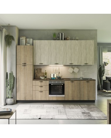 Cucina Rovigno Mira 300 cm rovere grigio e bianco sinistra con lavastoviglie