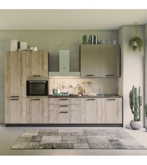 Cucina Durazzo Glam 330 cm rovere rustico e tortora lucido sinistra con lavastoviglie