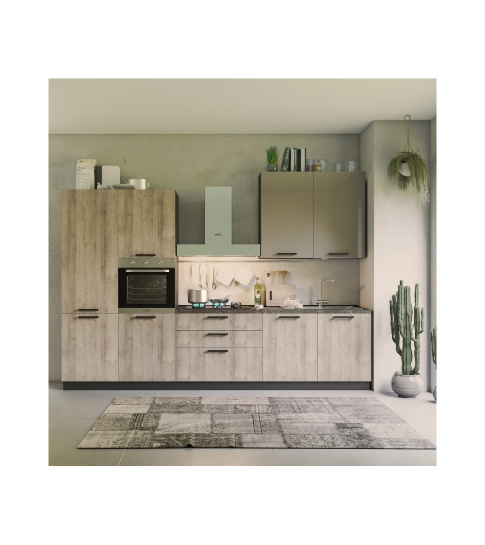 Cucina Durazzo Glam 330 cm rovere rustico e tortora lucido sinistra con lavastoviglie