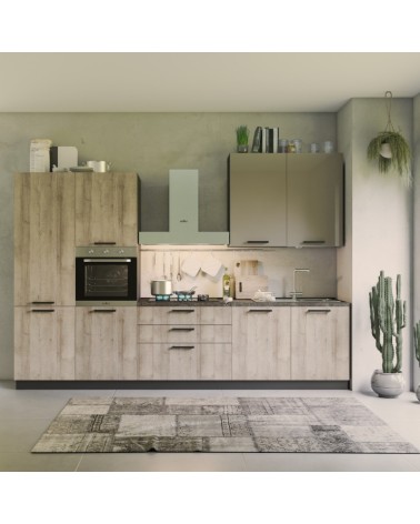 Cucina Durazzo Glam 330 cm rovere rustico e tortora lucido sinistra con lavastoviglie