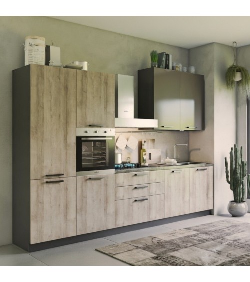 Cucina Durazzo Glam 330 cm rovere rustico e tortora lucido sinistra con lavastoviglie