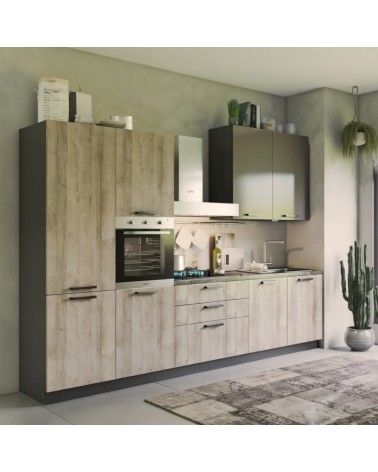 Cucina Durazzo Glam 330 cm rovere rustico e tortora lucido sinistra con lavastoviglie