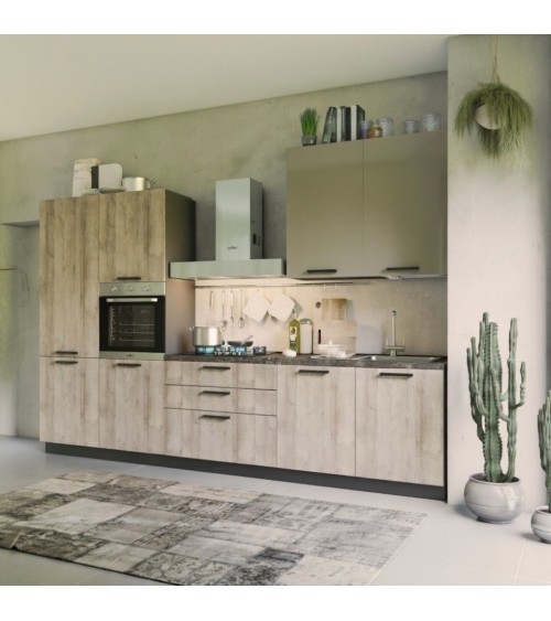 Cucina Durazzo Glam 330 cm rovere rustico e tortora lucido sinistra con lavastoviglie