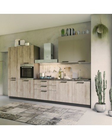 Cucina Durazzo Glam 330 cm rovere rustico e tortora lucido sinistra con lavastoviglie