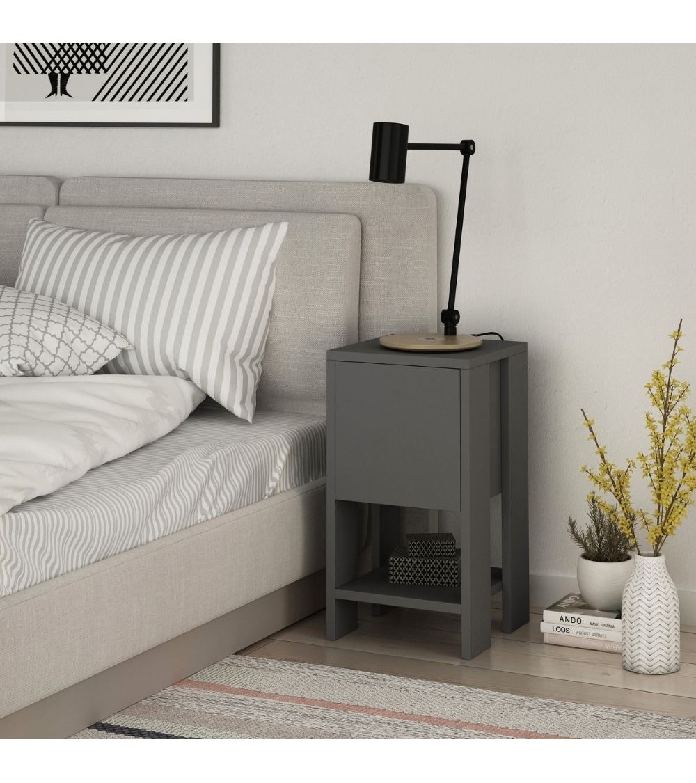 Comodino Ema antracite anta ribalta 30x30x55h