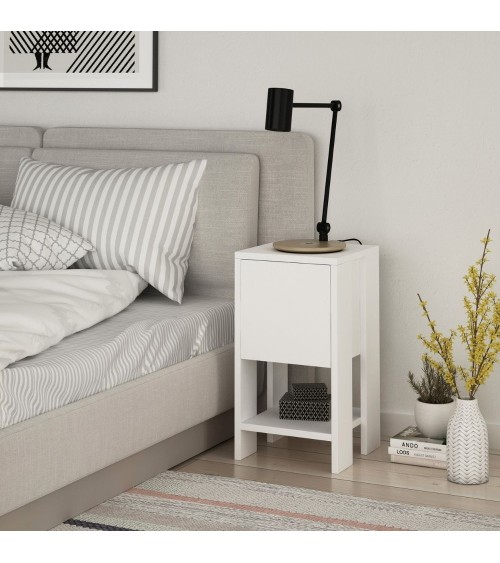 Comodino Ema bianco anta ribalta 30x30x55h
