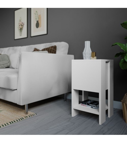 Comodino Ema bianco anta ribalta 30x30x55h
