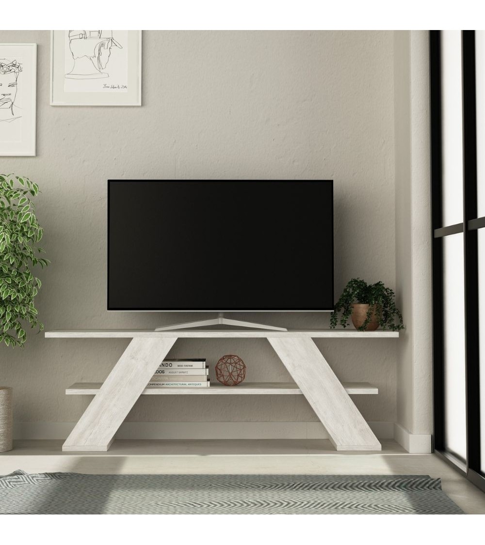 Porta TV aperto Farfalla 120 2 ripiani bianco vintage