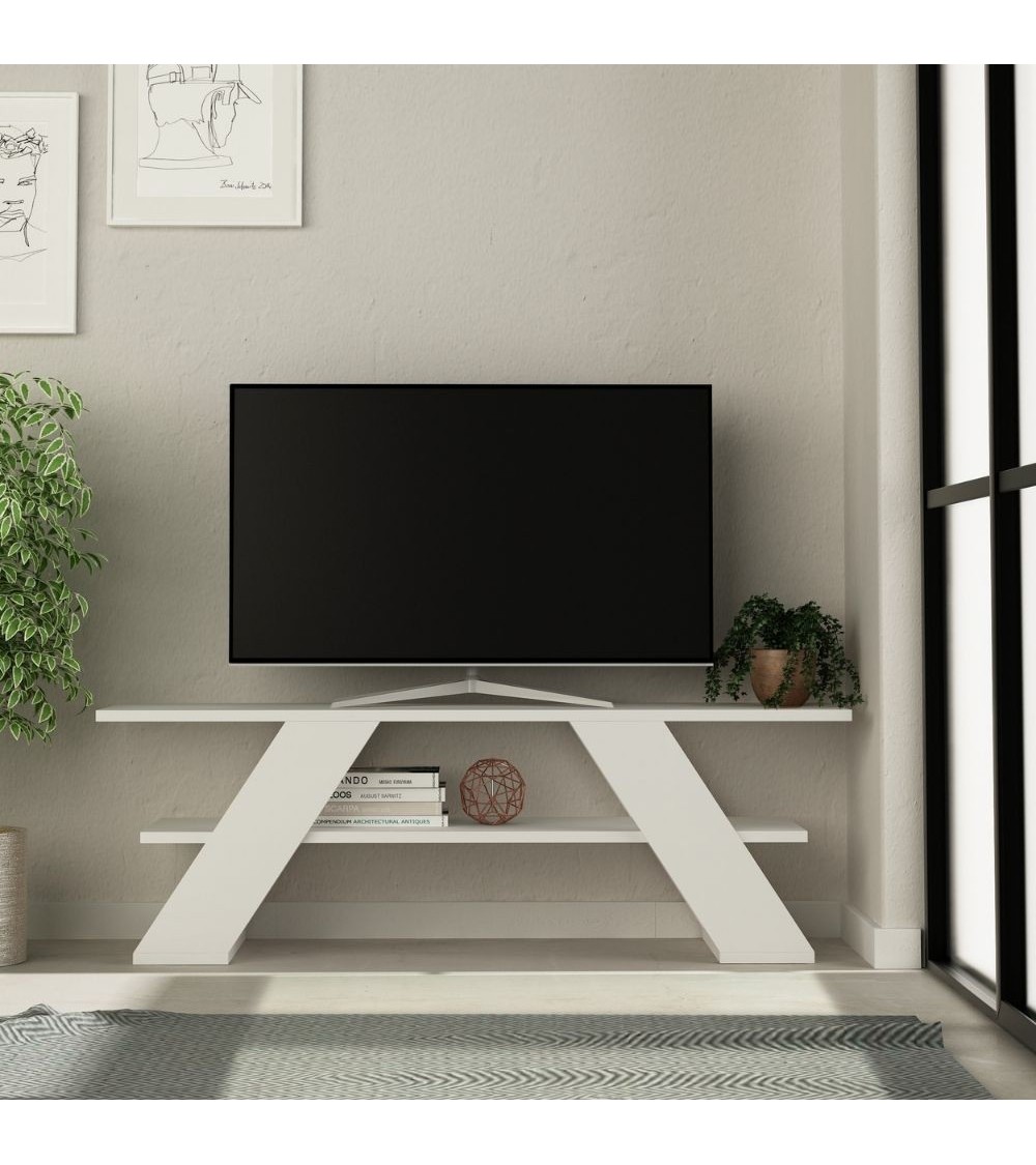 Porta TV aperto Farfalla 120 2 ripiani bianco
