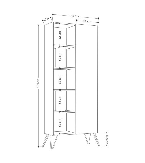 Libreria Jedda tortora con anta  80,6x191