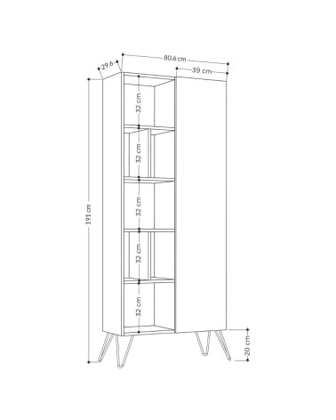 Libreria Jedda tortora con anta  80,6x191
