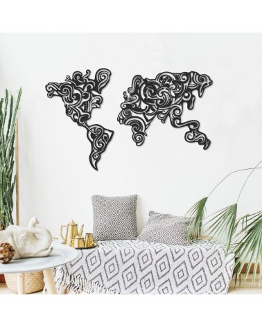 Cornice decorativa Tribal metallo nero mappa continenti
