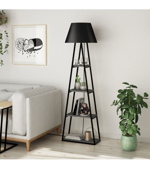 Lampada da terra Pal struttura e paralume nero con mensole antracite 50x165