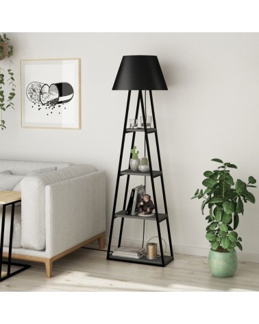 Lampada da terra Pal struttura e paralume nero con mensole antracite 50x165