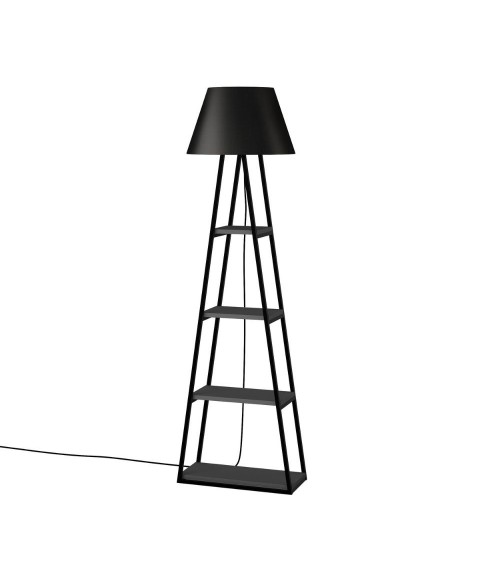 Lampada da terra Pal struttura e paralume nero con mensole antracite 50x165