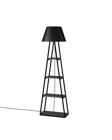Lampada da terra Pal struttura e paralume nero con mensole antracite 50x165