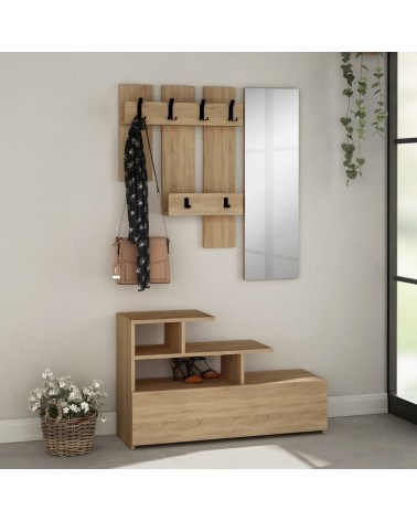 Mobile ingresso Vesty rovere oak con scarpiera e specchio